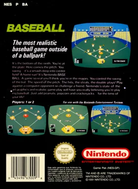 Baseball (USA) (e-Reader Edition) box cover back